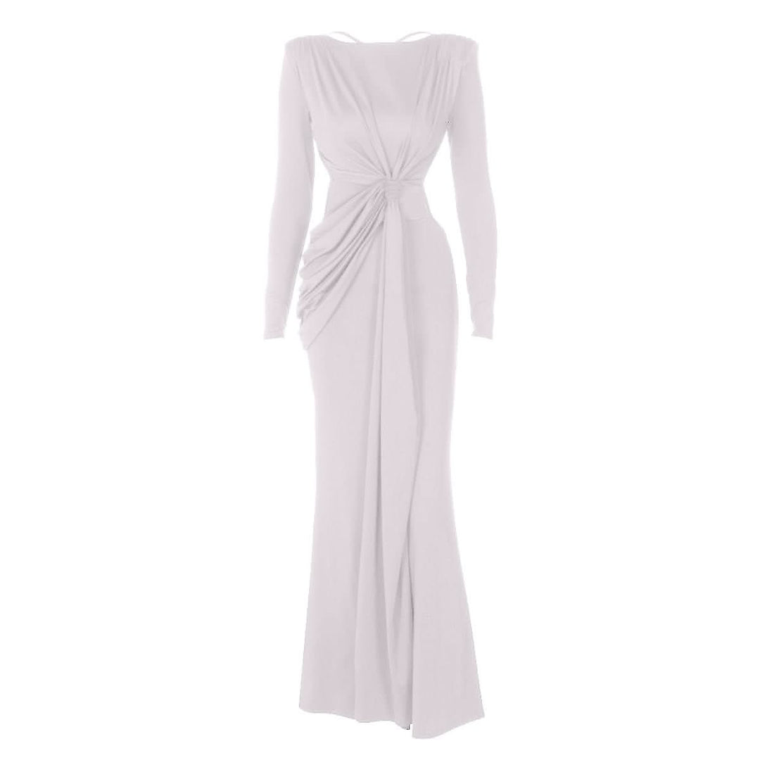 Long sleeve padded backless ruched maxi dress-final-sale  | Festival Outfits Women