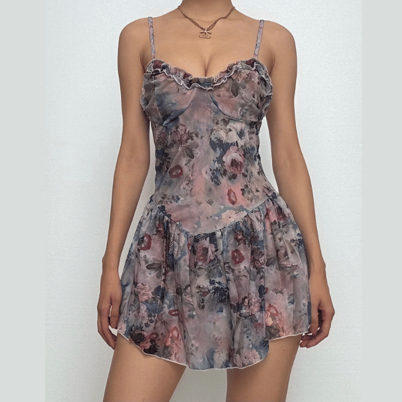 Flower print backless ruffle cami mini dress  | Festival Outfits Women