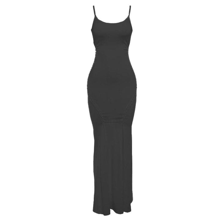 U neck hollow out solid cami cut out maxi dress-final-sale  | Festival Outfits Women