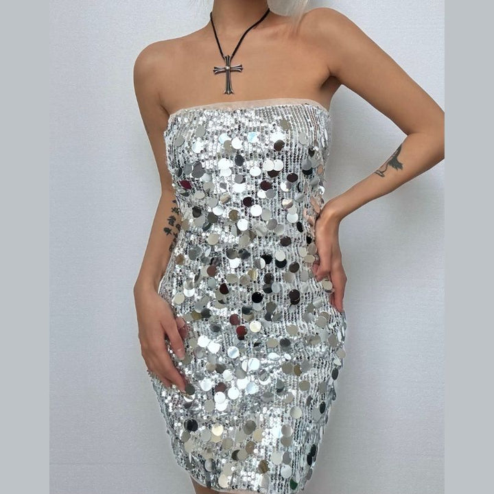 Glitter backless tube mini dress  | Festival Outfits Women