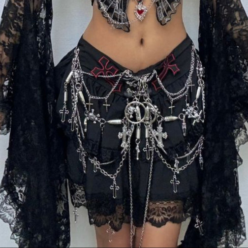 Long sleeve lace butterfly pattern metal chain top  | Festival Outfits Women