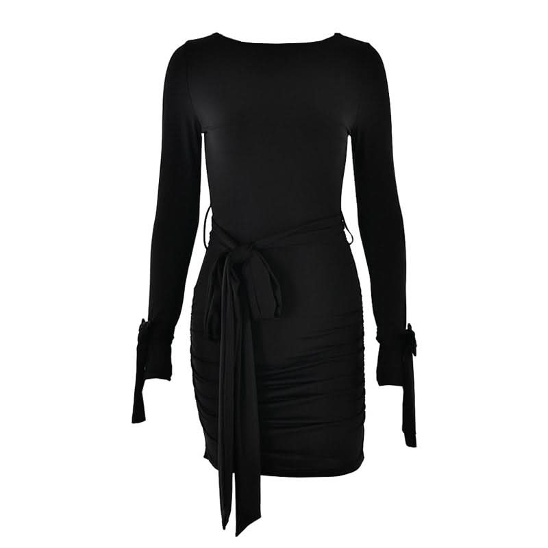 Long sleeve bowknot ruched knotted mini dress  | Festival Outfits Women