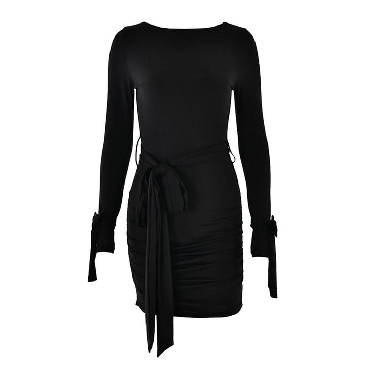 Long sleeve bowknot ruched knotted mini dress  | Festival Outfits Women