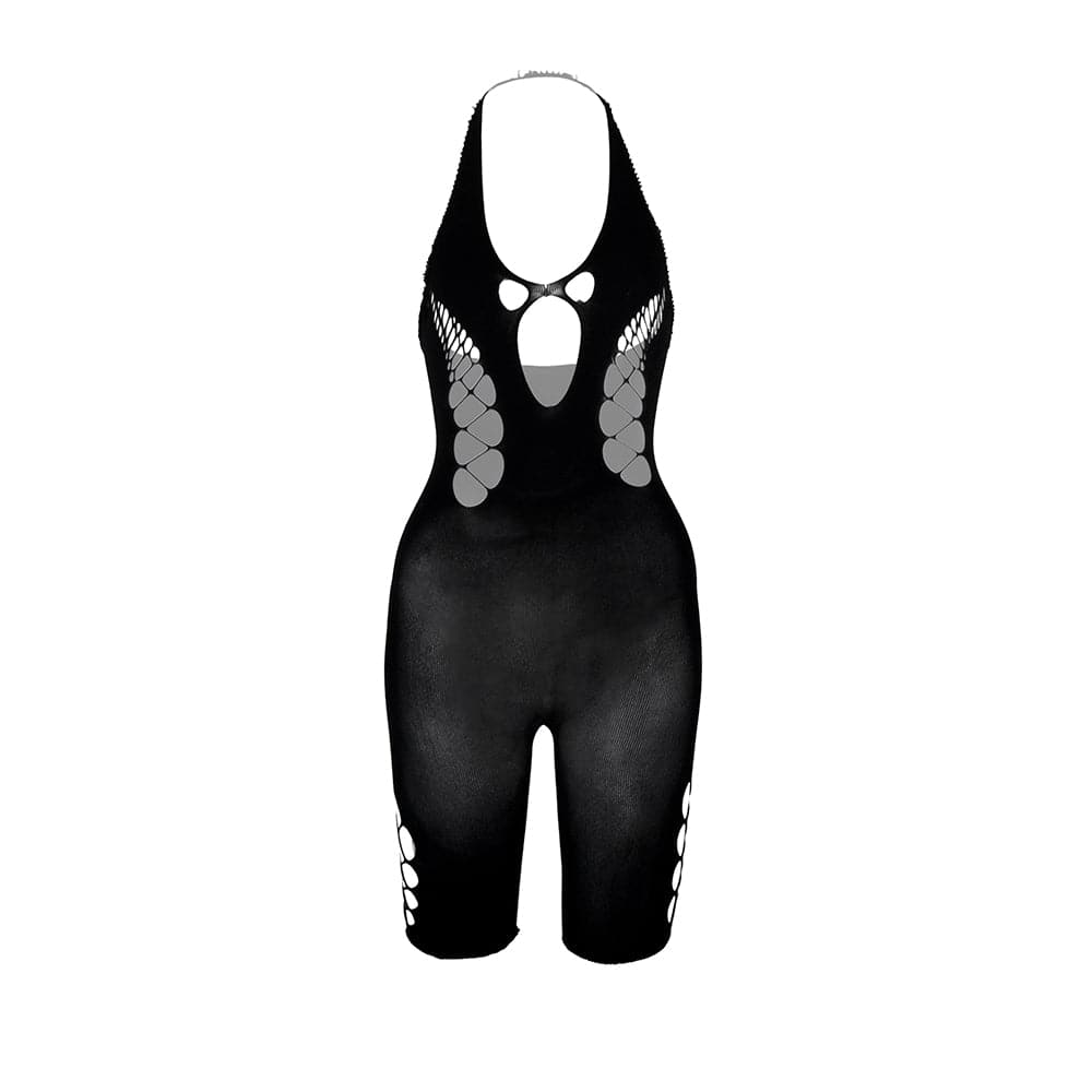 Halter hollow out backless u neck bodystocking  | Festival Outfits Women