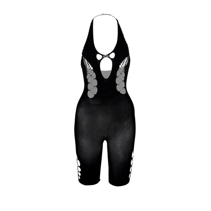 Halter hollow out backless u neck bodystocking  | Festival Outfits Women