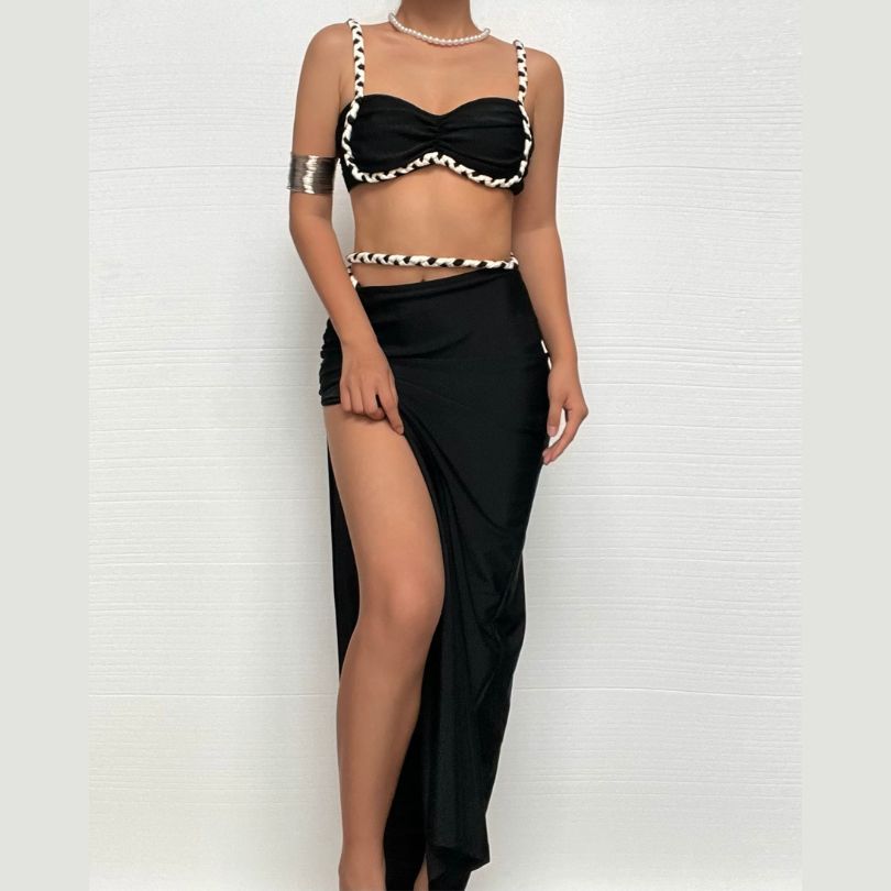 Hollow out ruched high slit cami maxi skirt set  | Festival Outfits Women-final-sale