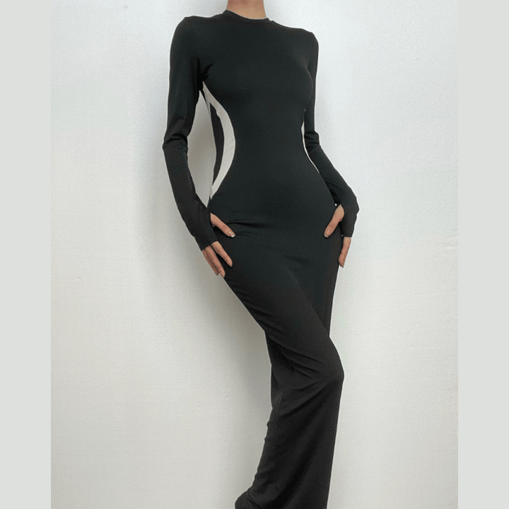 Gloves contrast long sleeve crewneck maxi dress-final-sale  | Festival Outfits Women
