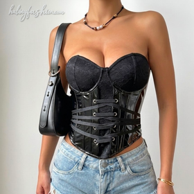 Sweetheart neck PU leather corset top