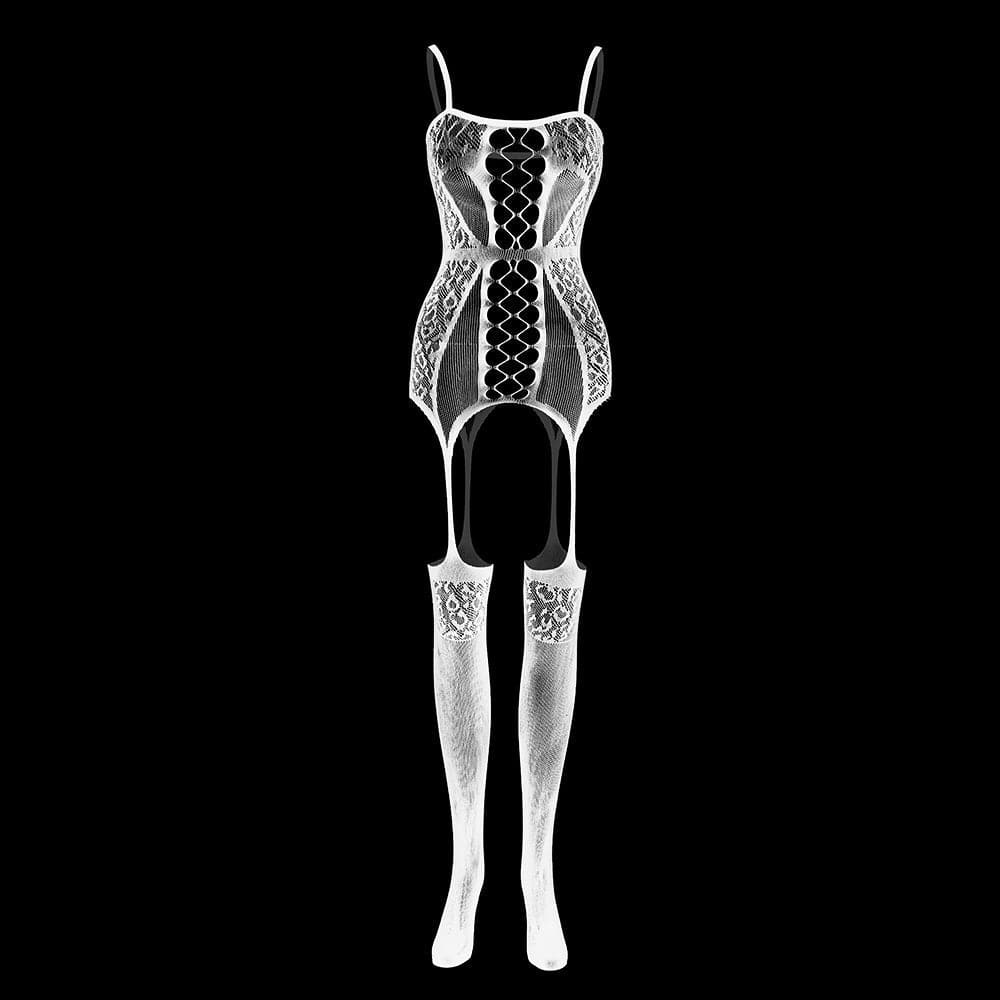 Lace patchwork suspender mesh bodystocking  | Festival Outfits Women