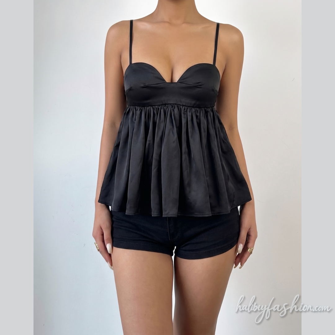 Ruched v neck backless solid cami top