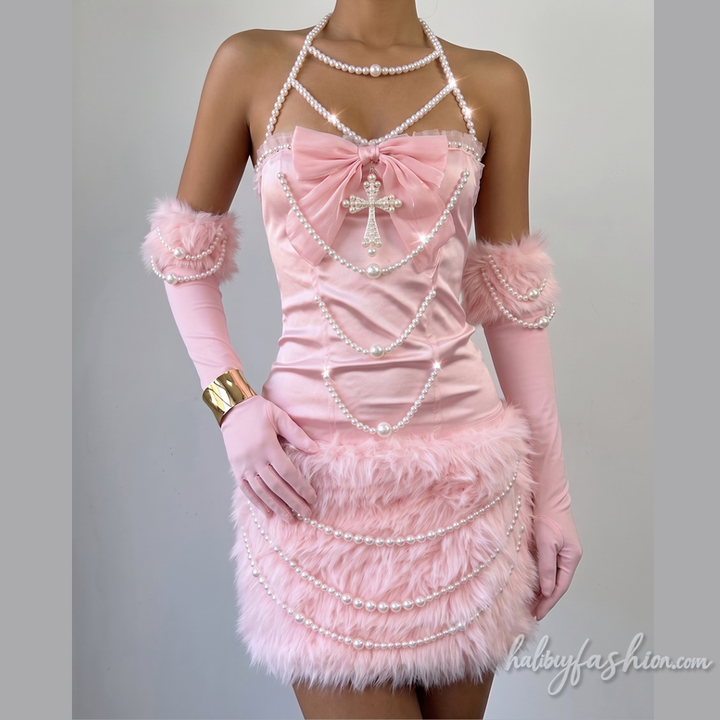 Beaded bowknot cross applique ruffle top