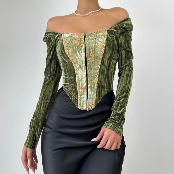 Long sleeve velvet button corset top  | Festival Outfits Women