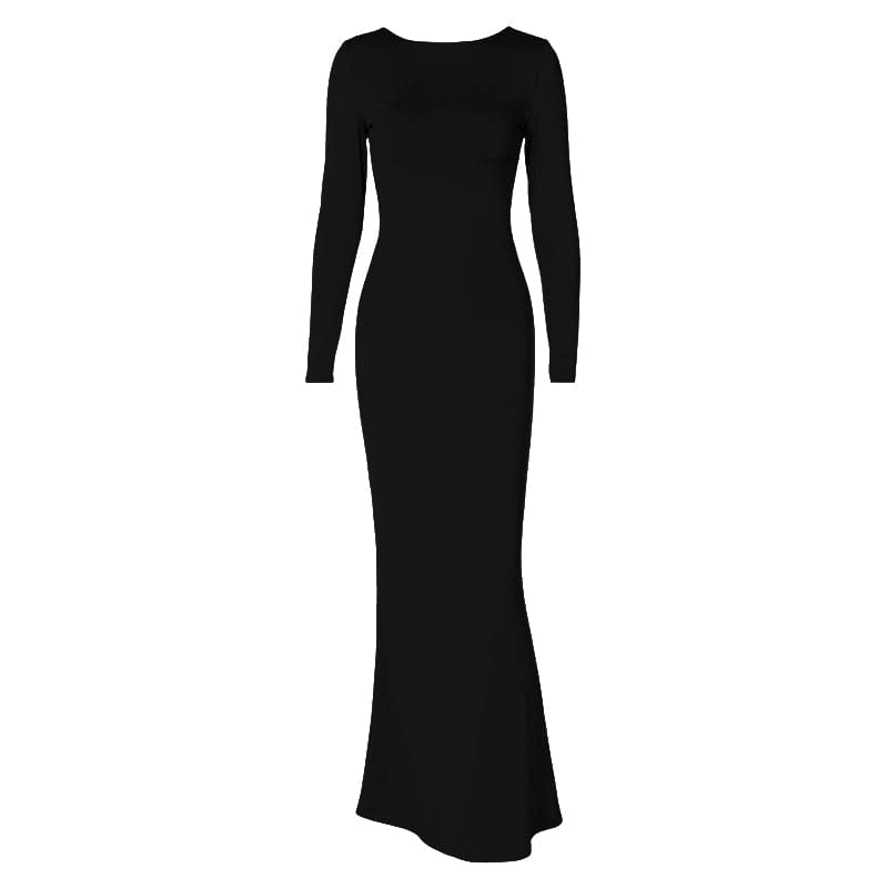 Long sleeve backless lace up ruched solid maxi dress-final-sale  | Festival Outfits Women