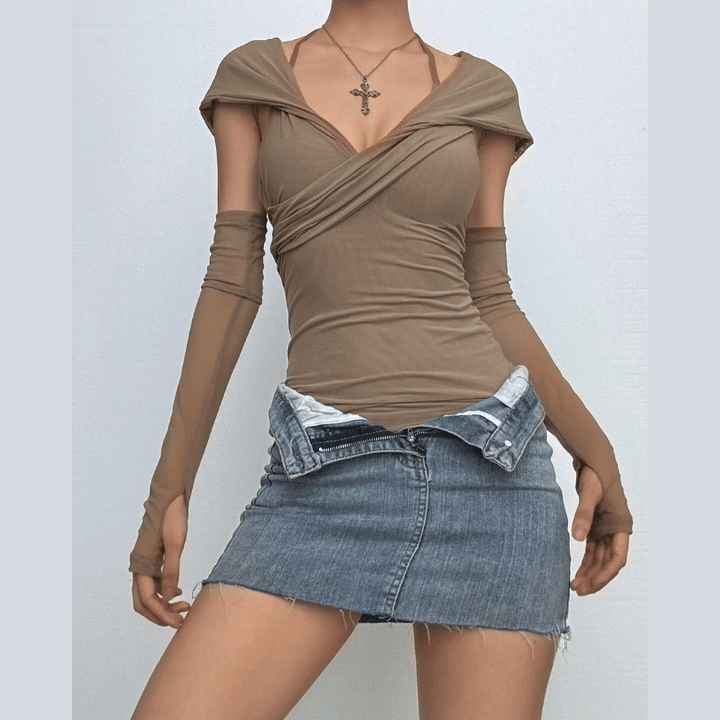 Hoodie gloves sheer mesh top  | Festival Outfits Women