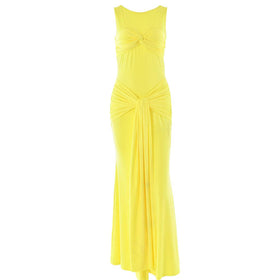 Sleeveless crewneck ruched knotted solid maxi dress  | Festival Outfits Women