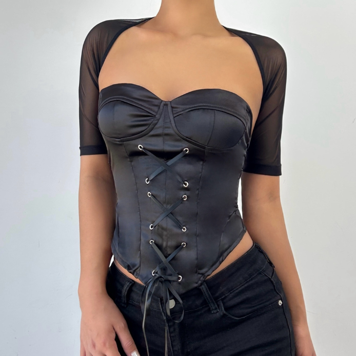 Short sleeve self tie sweetheart neck 2 piece top  | Festival Outfits Women