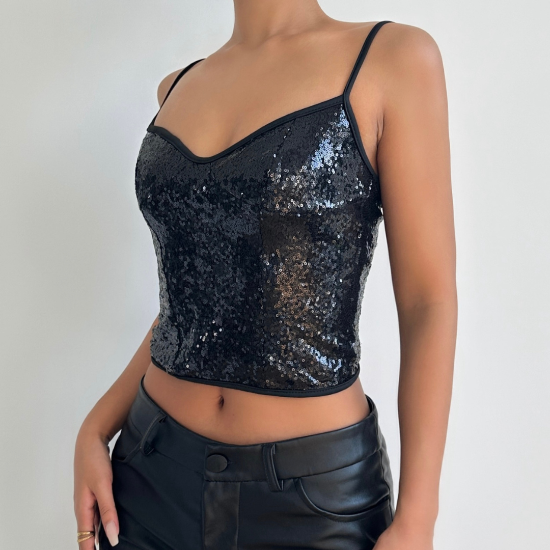 Sweetheart neck glitter cami top  | Festival Outfits Women-final-sale