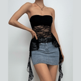 Ruffle lace backless solid tube top  | Festival Outfits Women