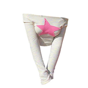 Long sleeve off shoulder five-pointed star pattern top-final-sale