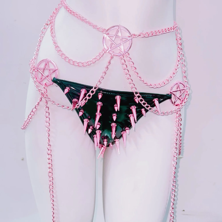 Metal chain rivet applique cross front pant set  | Festival Outfits Women