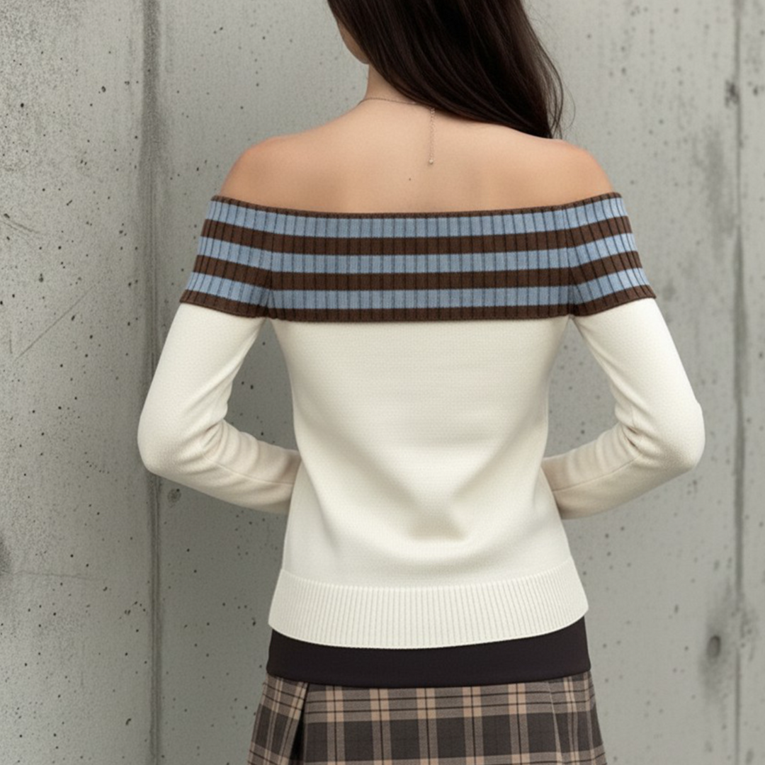 Long sleeve off shoulder striped print star pattern top  | Festival Outfits Women