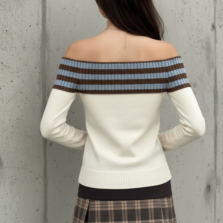 Long sleeve off shoulder striped print star pattern top  | Festival Outfits Women