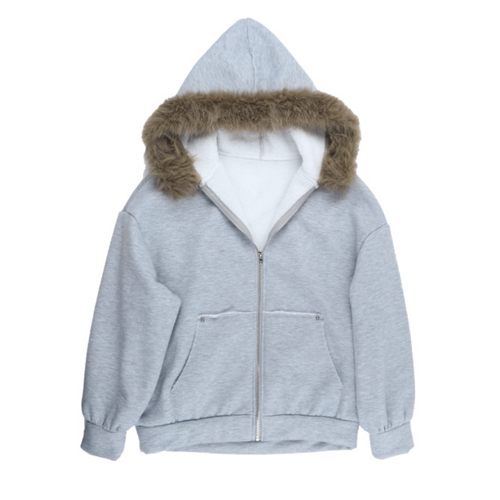 Long sleeve zip-up hoodie fluffy pocket top  | Festival Outfits Women