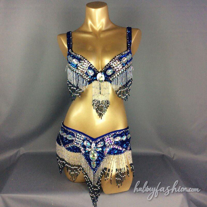 V neck beaded tassels crop mini skirt set