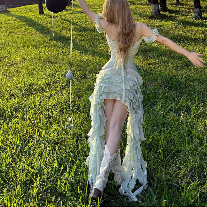 Halter ruffle irregular solid mini dress  | Festival Outfits Women