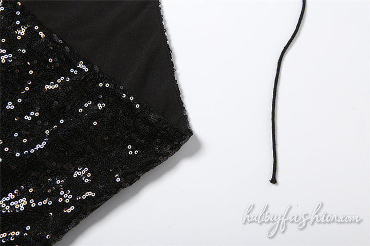 Glitter halter self tie backless pant set