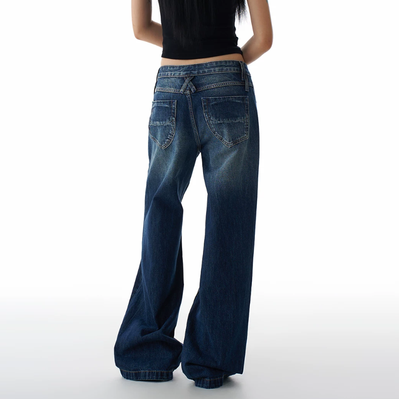 Pocket button zip-up low rise wide leg | Baggy Low Rise Jeans