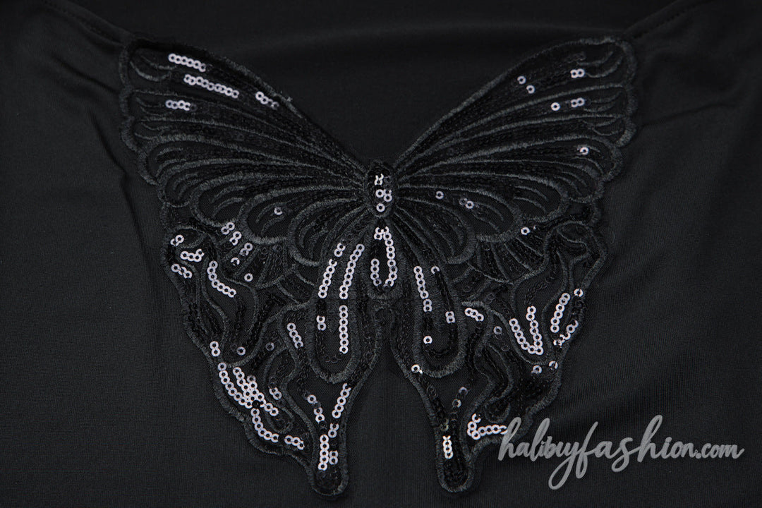 Glitter butterfly embroidery cowl neck cami maxi dress - Halibuy - 6