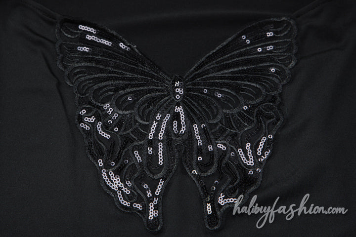 Glitter butterfly embroidery cowl neck cami maxi dress - Halibuy - 6