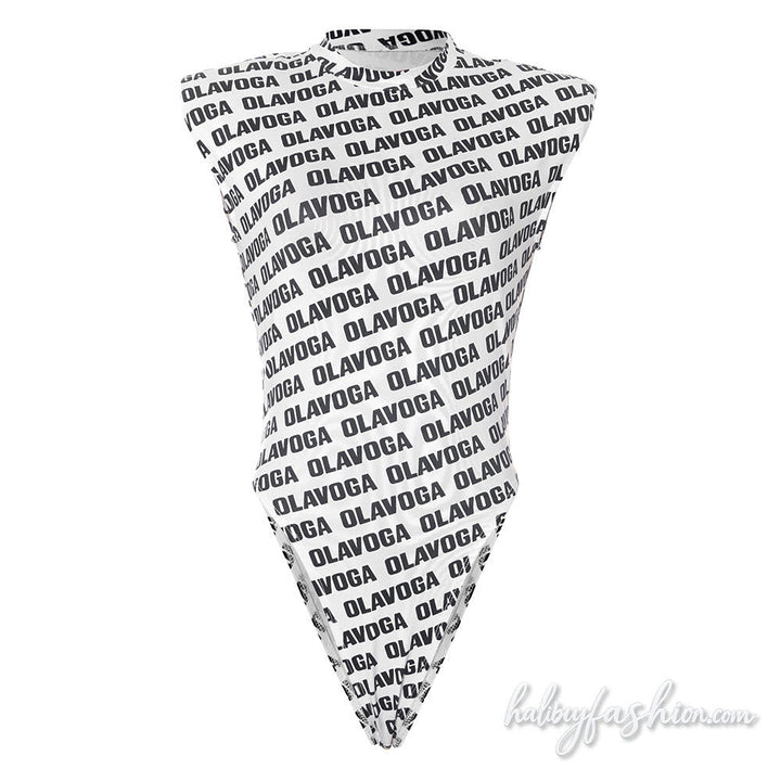 Crewneck letter print button sleeveless bodysuit - Halibuy