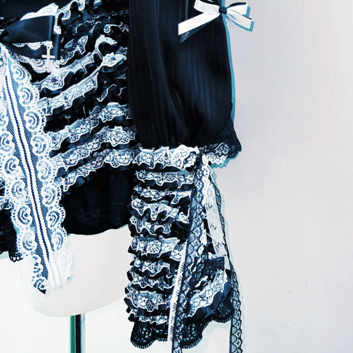 Bowknot long sleeve lace hem mini skirt set  | Festival Outfits Women