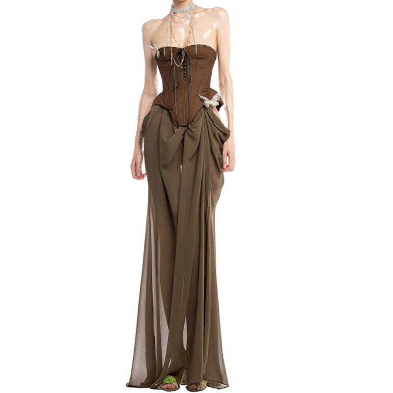 Butterfly applique hollow out corset tube dress  | Festival Outfits Women