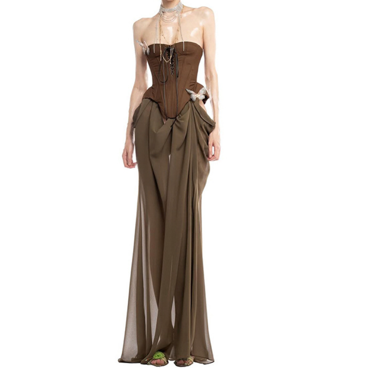 Butterfly applique hollow out corset tube dress  | Festival Outfits Women