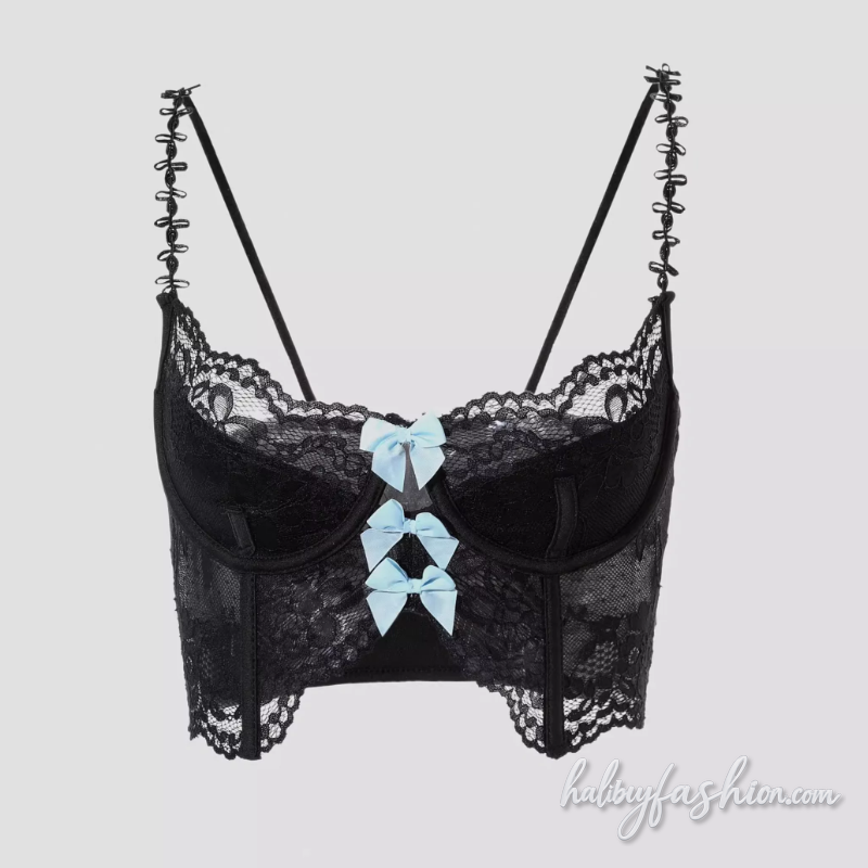 Bowknot lace contrast backless cami top