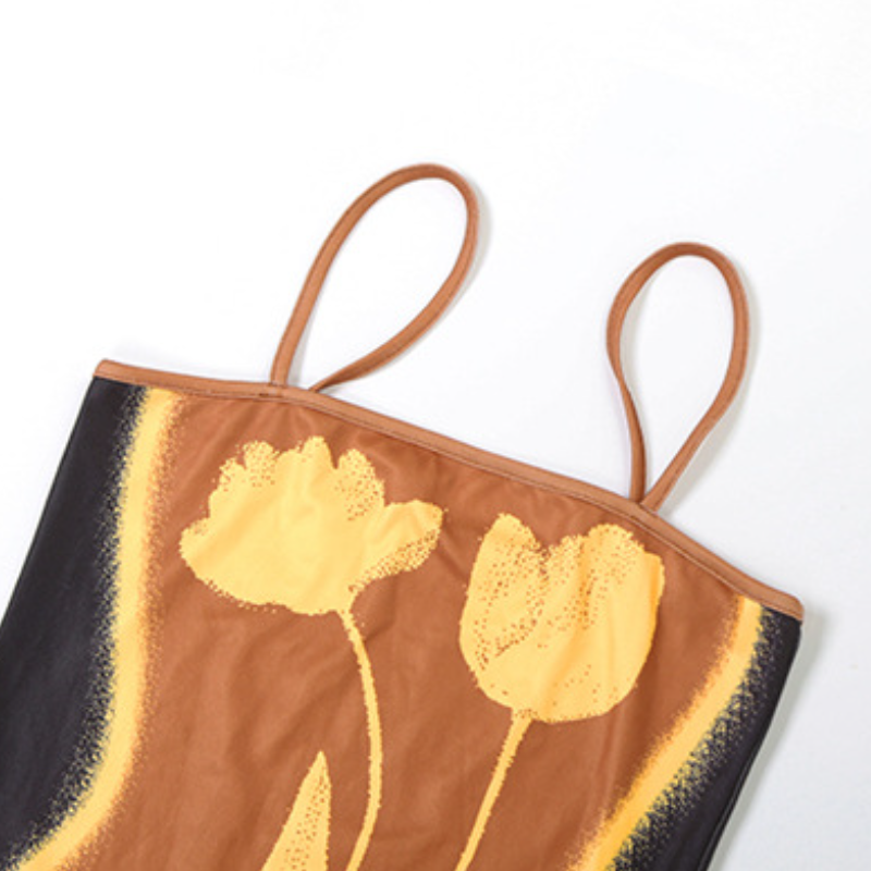 Square neck flower pattern irregular cami mini dress  | Festival Outfits Women