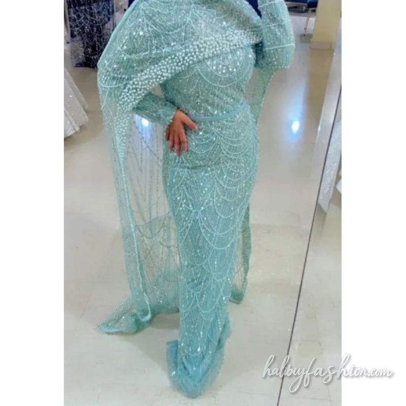 Beaded high neck solid shrug maxi dress - Halibuy - 2