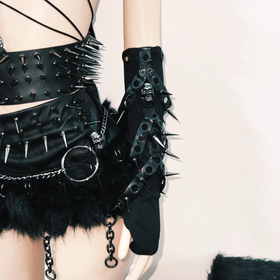 Self tie skull applique rivet hollow out cut out top  | Festival Outfits Women