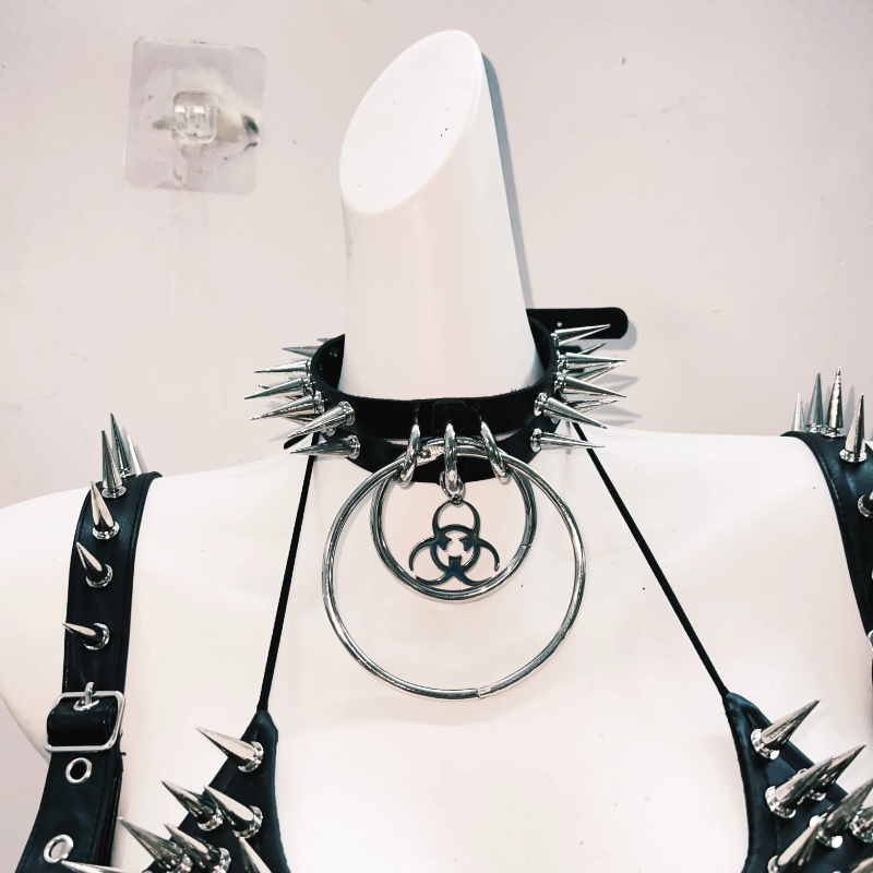 Rivet skull applique halter PU leather mini skirt set Cargo Mini Skirt  | Festival Outfits Women