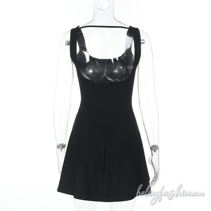 U neck backless solid A line cami mini dress
