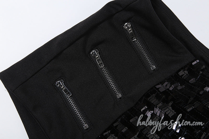 Zip-up applique glitter irregular short pant