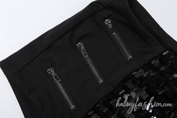 Zip-up applique glitter irregular short pant