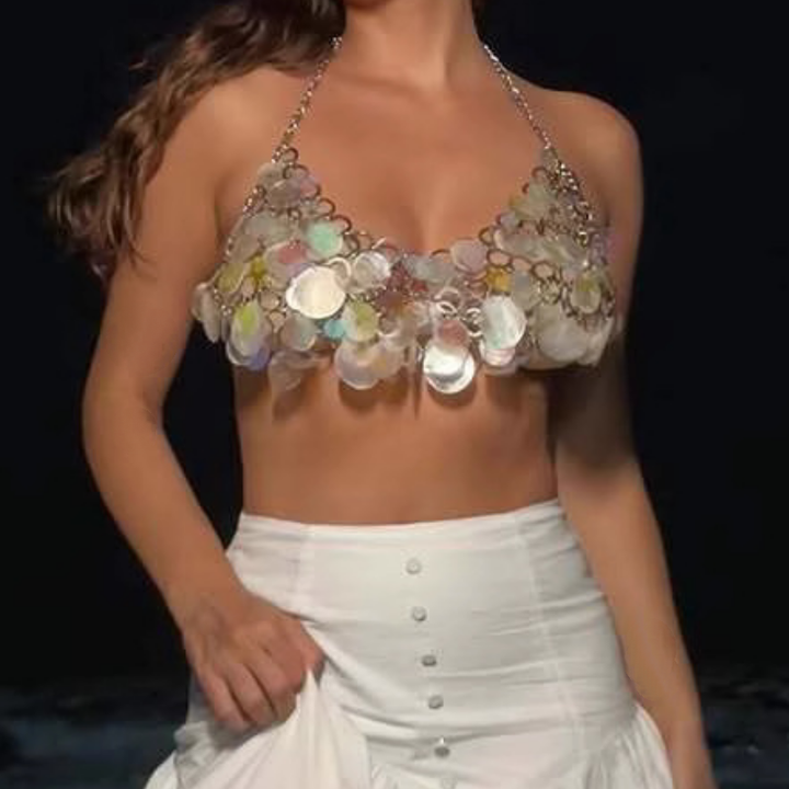 Glitter halter metal chain o ring top  | Festival Outfits Women