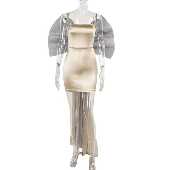 Bowknot applique glitter cami mini dress  | Festival Outfits Women