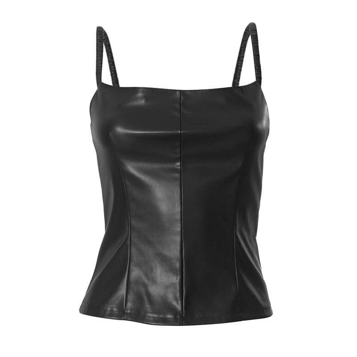 PU leather backless cami top-final-sale