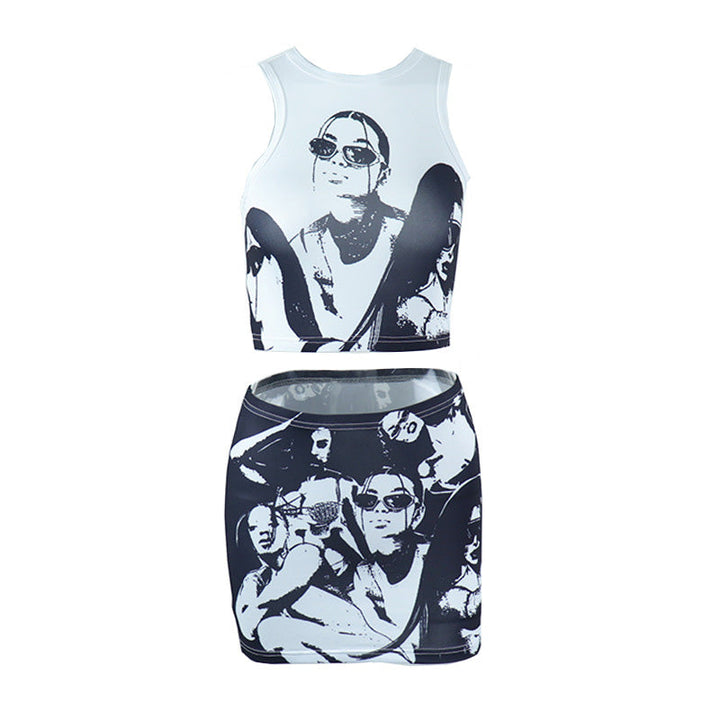 Sleeveless abstract print crewneck mini skirt set  | Festival Outfits Women
