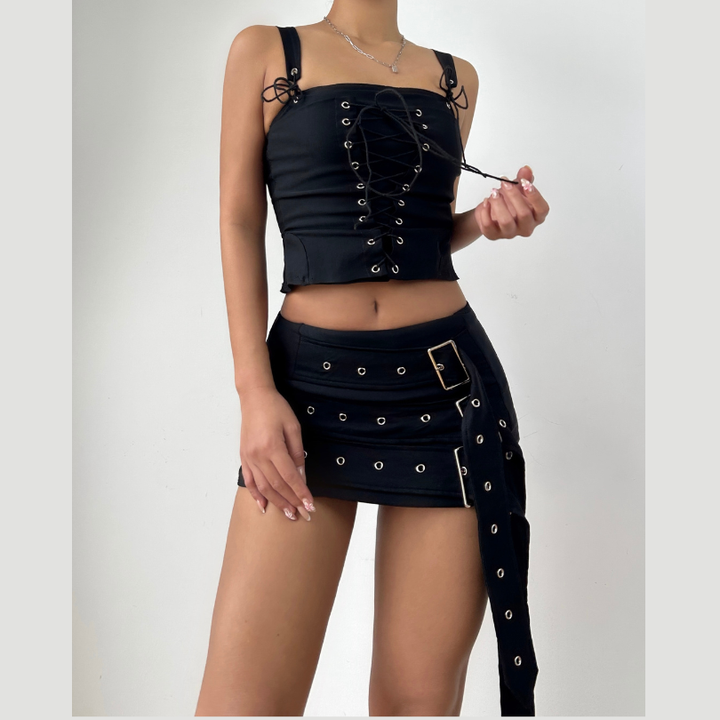 Square neck lace up buckle tank top  | Festival Outfits Women